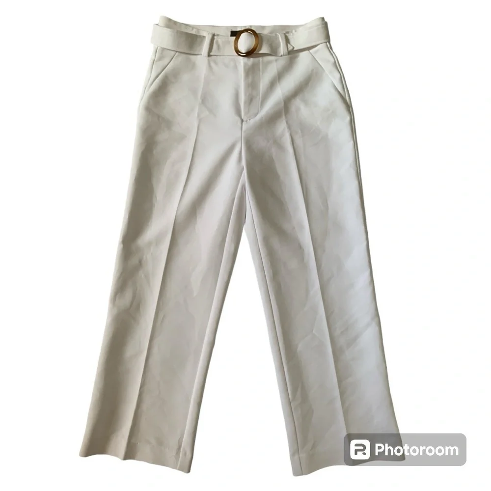 Crosby White Belted Cropped Wide Leg Pants - Picture 1 of 10